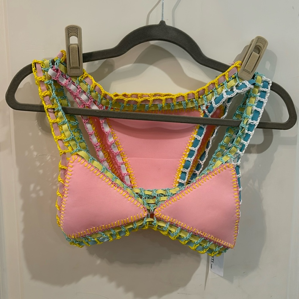 Crochet and ribbon pink bikini